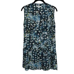 CAbi Sleeveless Tunic Top Blue Black Abstract Print Size S Lightweight Sheer Blo